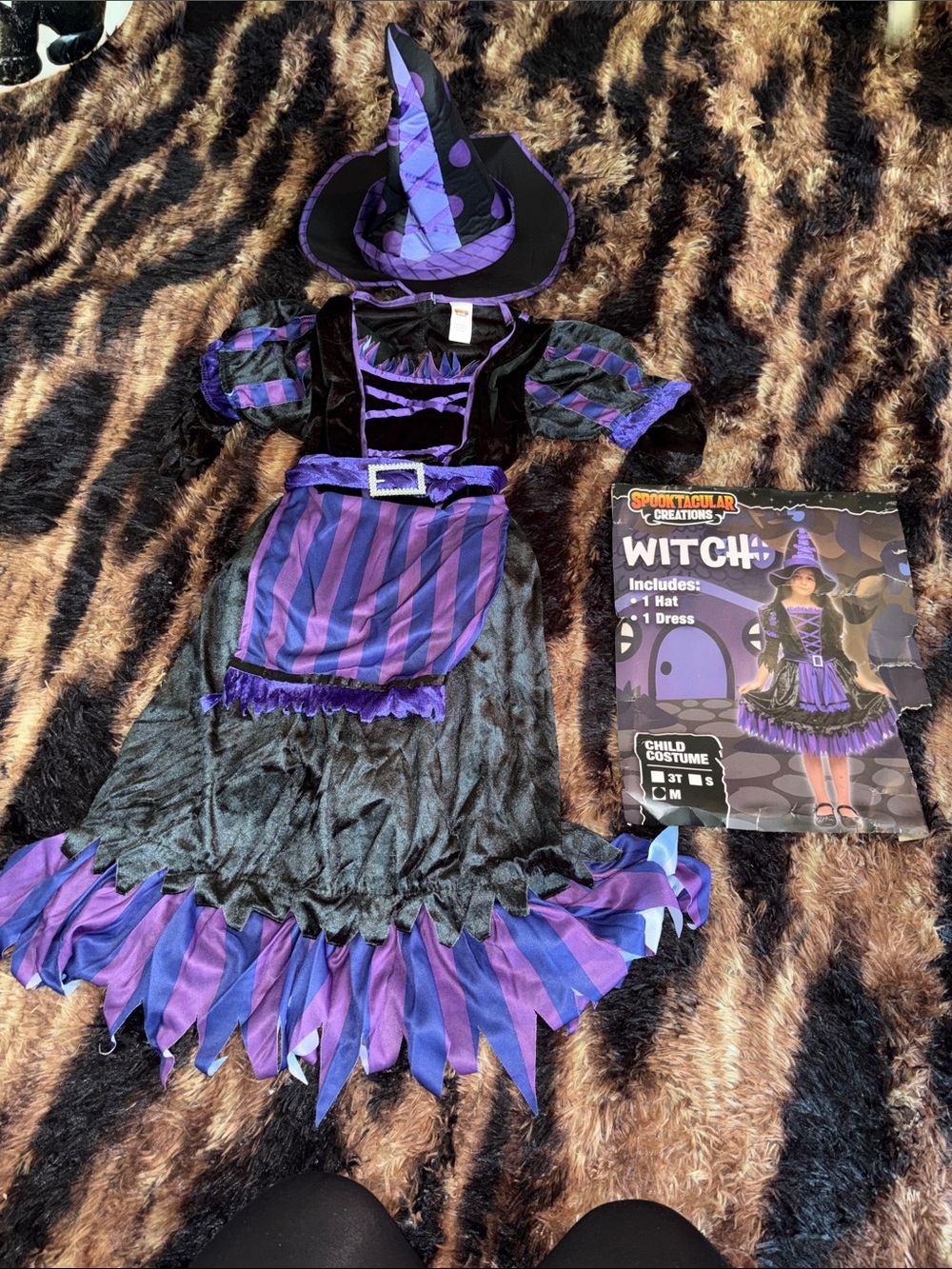 Girls Purple and Black Witch Costume with Hat